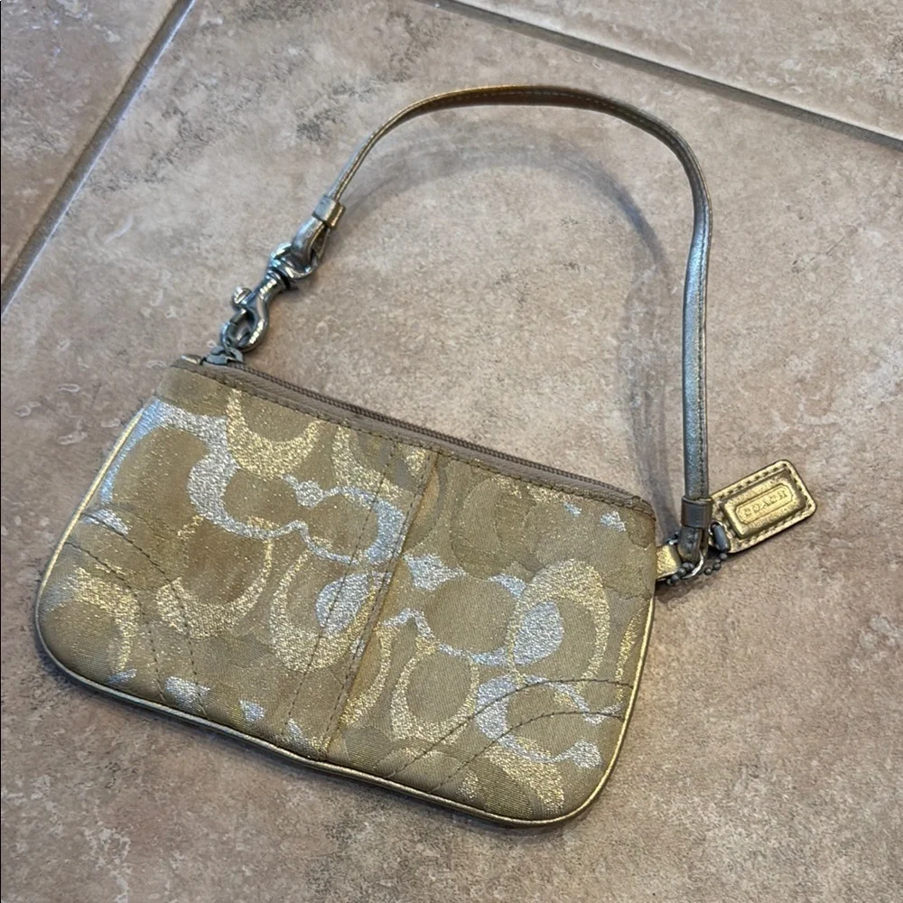 Coach Gold and Silver Signature Clutch